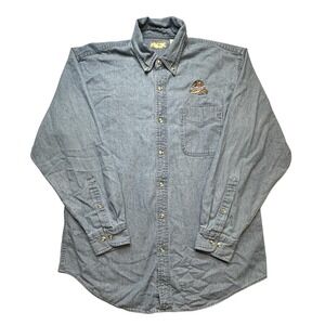 Vintage Edwards Miller Beer Denim Shirt Mens Medium Blue Long Sleeve Logo 90s